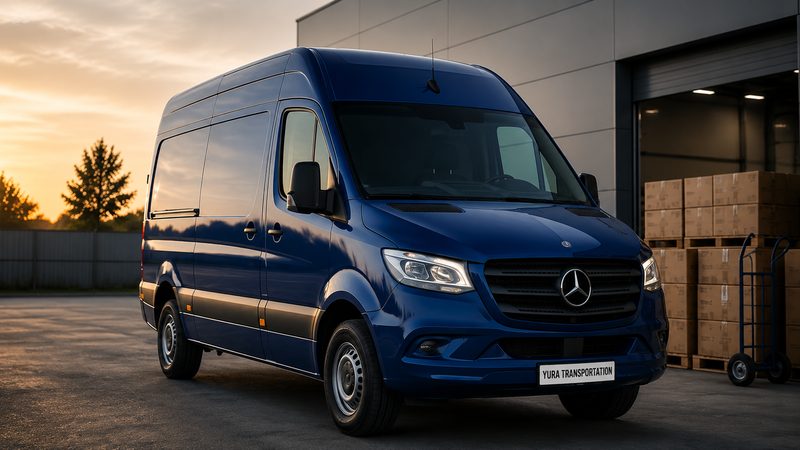 Blue Mercedes Sprinter delivery van